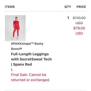 SPANX Red Booty Boost Full-Length Leggings